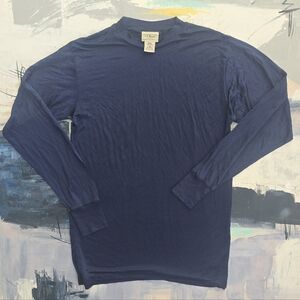 LL Bean Shirt Medium Mens 100% Silk Baselayer Long Sleeve Top Navy Blue Vintage